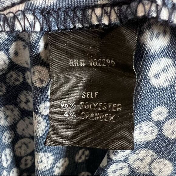 Navy and white artistic dot print cowl neck sheath dress size 6 - Picture 6 of 6